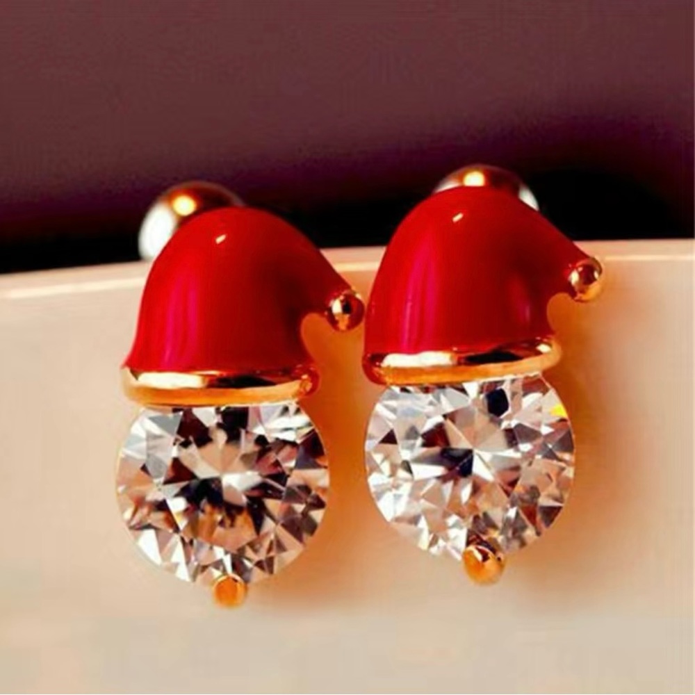 🌼 Santa Claus Hat with Rhinestone Christmas Stud Earrings